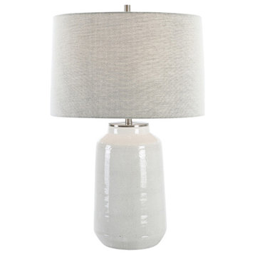 Ribbed Off White Farmhouse Table Lamp 26 in Crackled Ceramic Milk Can Shape