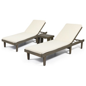 Set of 2 Gray Finish Addisyn Outdoor Wooden Chaise Lounge 