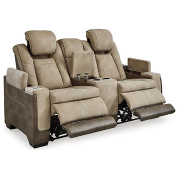 Bowery Hill Contemporary Faux Leather Reclining Loveseat in Brown