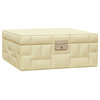 Quilted Storage Box -Beige Leather - 12.25 x 12.25