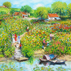 Flower Garden by the River - Paintings