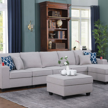 Cooper 145.5" 6Pc Sectional Sofa Chaise with Ottoman and Cupholder