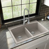 Karran Drop-in Quartz 33" 1-Hole 50/50 Double Bowl Sink Kit, Concrete