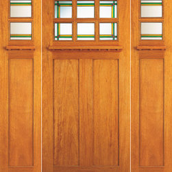 6-Lite Stained Glass, Craftsman Style, Mahogany Door and Two Sidelite - Front Doors