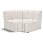 Meridian Furniture - Arc Boucle Fabric Upholstered 2-Pc. Inward Curved Modular Sectional, Cream - Give your living room or den the perfect blend of style and versatility with this Arc boucle fabric curved modular Sectional. Part of the Arc modular furniture collection, this Sectional comes upholstered in rich cream boucle fabric and features deep channel tufting that adds a touch of luxury while enhancing comfort and support. A seamless combination of form and function, this chair can be used with other Arc pieces to create a myriad of configurations in your well-curated room.