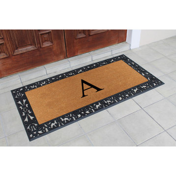 A1HC Rubber and Coir Paisley Border Durable Monogram Doormat 30"x60", Black, A