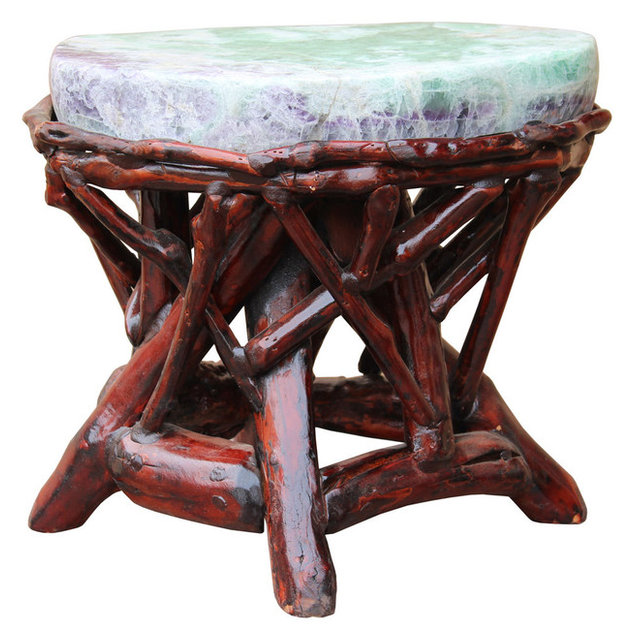 Crystal Jade Stone Top Bamboo Wood Stick Accent Stool Table Cs2412 Crystal Jade Stone Top Bamboo Wood Stick Accent Stool Table Cs2412