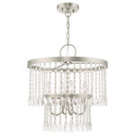 Livex Lighting - Livex Lighting Brushed Nickel 4-Light Pendant Chandelier - The brushed nickel finish decorates the beautiful design of the Elizabeth four light pendant chandelier with a refined quality. Clear crystal frills offer detailed elegance to the design of this mini pendant. Attract attention with the bold personality provided by this lovely fixture.