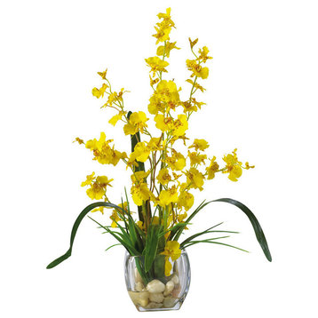Dancing Lady Orchid Liquid Illusion Silk Flower Arrangement, Yellow