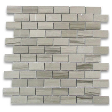 Athens Grey Marble 1x2 Brick Subway Mosaic Tile Haisa Dark Polished, 1 sheet