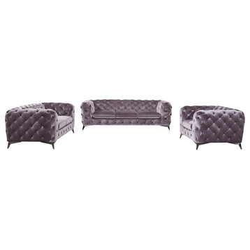 3-Piece Divani Casa Delilah Modern Fabric Sofa Set, Gray