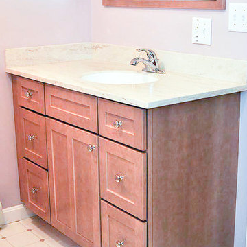 Traditional Handicap accessible bath remodelw/brownstain vanity&medicine cabinet