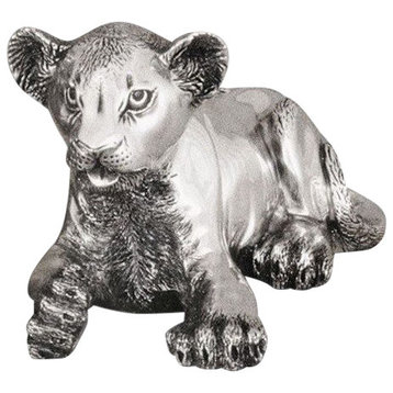 Silver Lion Cub Laying Sculpture A57