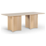 Meridian Furniture - Corvina Stone And Oak Veneer Dining Table, Natural, 78" W x 39" D, Rectangular - With its sleek silhouette and durable construction, the Corvina travertine sintered stone and natural oak veneer dining table is a timeless investment. Its striking contrast of rectangular sintered stone top and wavy oak veneer base curate a unique design to elevate any space. As a focal point piece, its sophisticated design can be used in a variety of contemporary settings to blend luxury and functionality effortlessly.