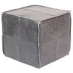 PENINSULA HOME COLLECTION - Leather Cube, Grey - Contemporary lines in this timeless leather cube accented with flange stitching throughout. Argentinean top grain black leather provides an elegant accent stool versatile for any type of decor.