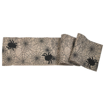 Hand Felted Wool Halloween Spider Web Table Runner, 14x72"