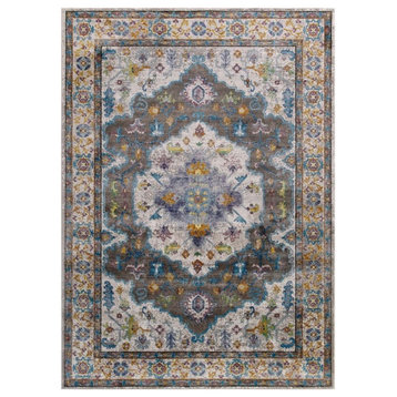 Modway Success 94.5x122" Anisah Floral Persian Medallion Rug - Gray/Ivory/Yellow