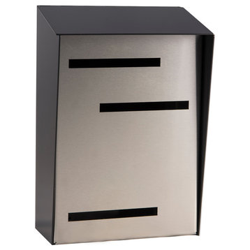 Mid Century Modern Mailbox, Two Tone Black, Vertical Large, Stainless