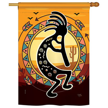Kokopelli Playing Flute Country and Primitive Southwest Double-Sided Flag, 28"x4