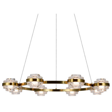 Milano 33" ETL Certified Integrated LED Adjustable Chandelier, Antique Brass