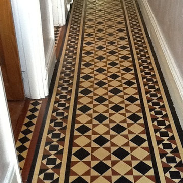 Colourful Original Victorian Tiled Hallway Restored to New in Bedford
