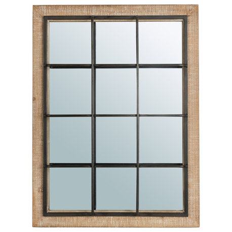 31.5"H Farmhouse Wooden/Metal Windowpane Wall Mirror