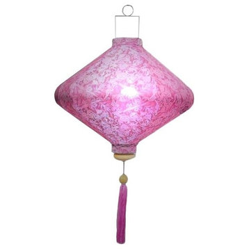 Silk Lantern Vietnamese Diamond Lamp, Pink, 27", 13' Lighting Kit