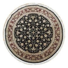 Traditional Rug, Black, 6'x6', Tabriz, Handmade Wool & Silk