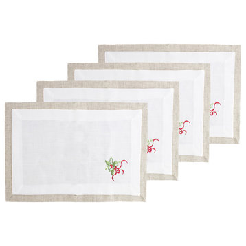 Embroidered Christmas Tree Layered Placemats (13"x19"), Natural+white