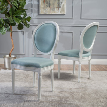 GDF Studio Phinnaeus French Country Fabric Dining Chairs (Set of 2), Light Blue