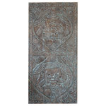 Mogul Interior - Consigned Artisan Carved Wood Panel Wall Art Kamasutra Sliding Barn Door 72 - Kamasutra Carved Wood Wall decor or use as a headboard or create a custom Barn Door leading to your bedroom, a vintage masterpiece in black woods with blue highlights. This intricately carved door showcases Kama Sutra-inspired scenes, reflecting the philosophy of love, desire, and the essence of a fulfilled marriage. Perfect as a barn door, headboard, or wall sculpture, its boho charm adds a striking artistic accent to any space. Handcrafted from reclaimed wood, the door&rsquo;s detailed carvings create an eclectic focal point, bringing resort-style elegance to your home.