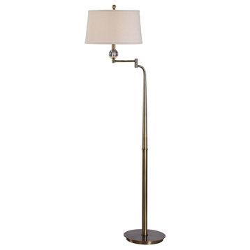Midcentury Swing Arm Floor Lamp, Adjustable Brass Retro