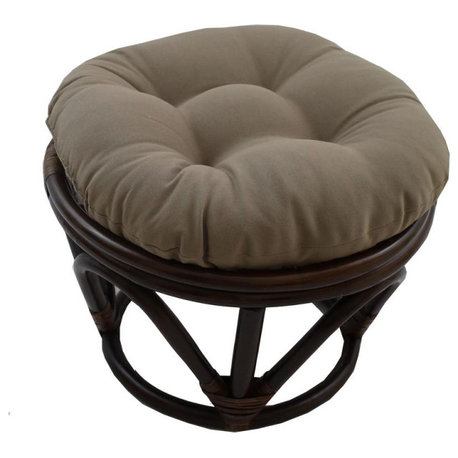 Rattan Footstool with Twill Cushion