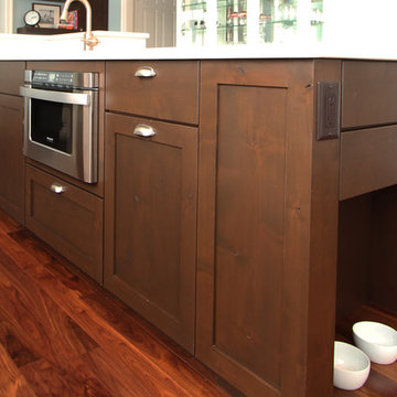 Knotty Alder Island with Dark Stain and Pet Feeding Station