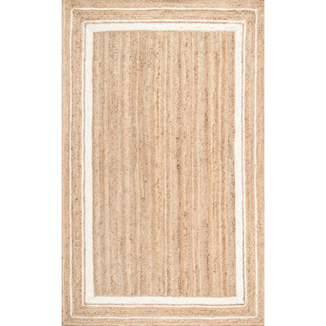 Nuloom Jute Braided Border Area Rug, Off White 6'square