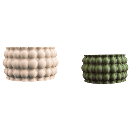 Indoor Bubble Pattern Eco-Friendly 3D Printed Planters With Drainage, Set of 2, Beige