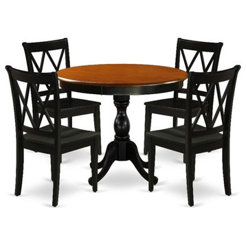 AMCL5-BCH-W - Dining Table and 4 Mid Century Dining Chairs - Black Finish