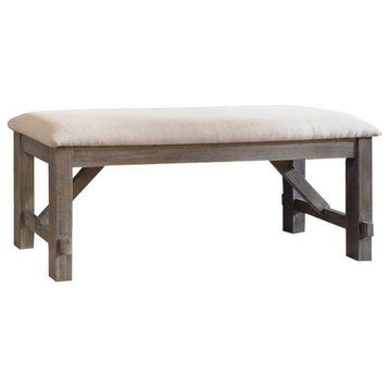 Linon Turino Sturdy Wood Bench Tan Upholstered Seat in Grey Oak Stain