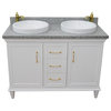 49" Double Vanity, White Finish With Gray Granite And Round Sink