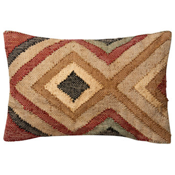 Ellen DeGeneres Crafted by Loloi Rust/Beige Jute Pillow, 13"x21", Polyester/Poly