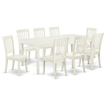 East West Furniture Dover 9-piece Wood Dining Table Set in Linen White