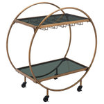 Zuo Modern - Arc Bar Cart Gold & Black - Build a home bar that's just as stylish as it is ideal for entertaining with this eye-catching cart. Founded atop four casters for easy mobility between the den and dining room, this piece features a circular frame crafted from iron with a gleaming light gold finish. Its two rectangular tiers offer a mirrored glass design, lending elegance to your display of liquor-filled decanters and serve ware so you can both serve and display.