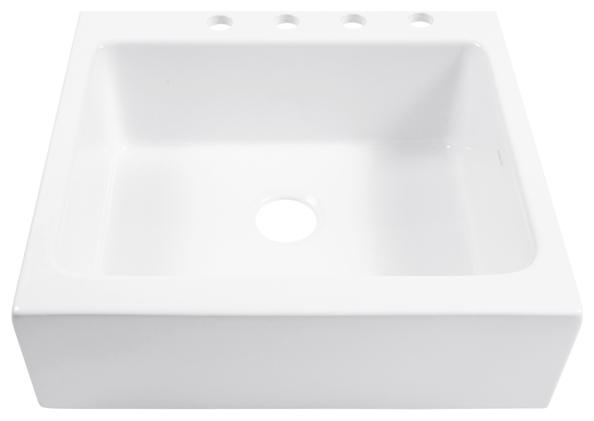 Parker White Fireclay 26" Single Bowl Quick-Fit Drop-In Kitchen Sink, 4 Holes