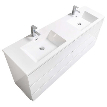 Cascade 71" Bathroom Furniture Set With Cabinet and Basin, White