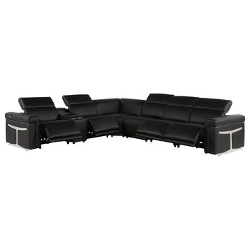 Giovanni 7-Piece 4-Power Reclining Italian Leather Sectional, Black