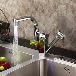 Contemporary Color Changing LED Pull Out KitchenTap-Chrome Finish T0790F - Kitchen Faucets