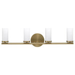 Toltec Lighting - Trinity 4 Light Bath Bar, New Age Brass Finish With 2.5" White Muslin Glass - Enhance your space with the unique Trinity 4-Light Bath Bar. Installation is a breeze - simply connect it to a 120 volt power supply and enjoy. Achieve the perfect ambiance with its dimmable lighting feature (dimmer not included). This energy-efficient light is LED compatible, adding convenience to your lighting choices. Suitable for use with candelabra base bulbs, enjoy easy and seamless set up. Cleaning is a breeze, just use a damp cloth as no chemicals are needed. With its streamlined hardwired design, rest assured that this product is made to last. It's suitable for damp locations and boasts a durable glass shade that ensures even light diffusion. Explore the range of finish and color options to find the perfect match for your space.