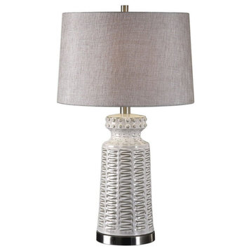 Kansa 28.5" Embossed Table Lamp in Distressed Gloss White
