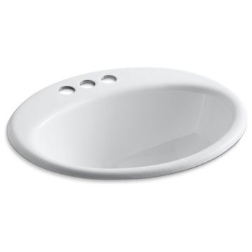 Kohler Farmington Drop-In Bathroom Sink with 4" Centerset Faucet Holes, White