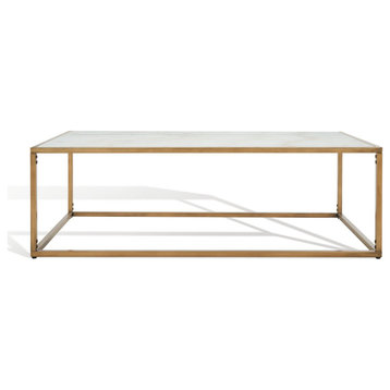 Safavieh Couture Brynna Rectangle Marble Coffee Table White/Bronze